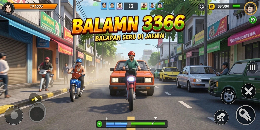 Tampilan gameplay seru dalam 333666 yang penuh aksi balapan.