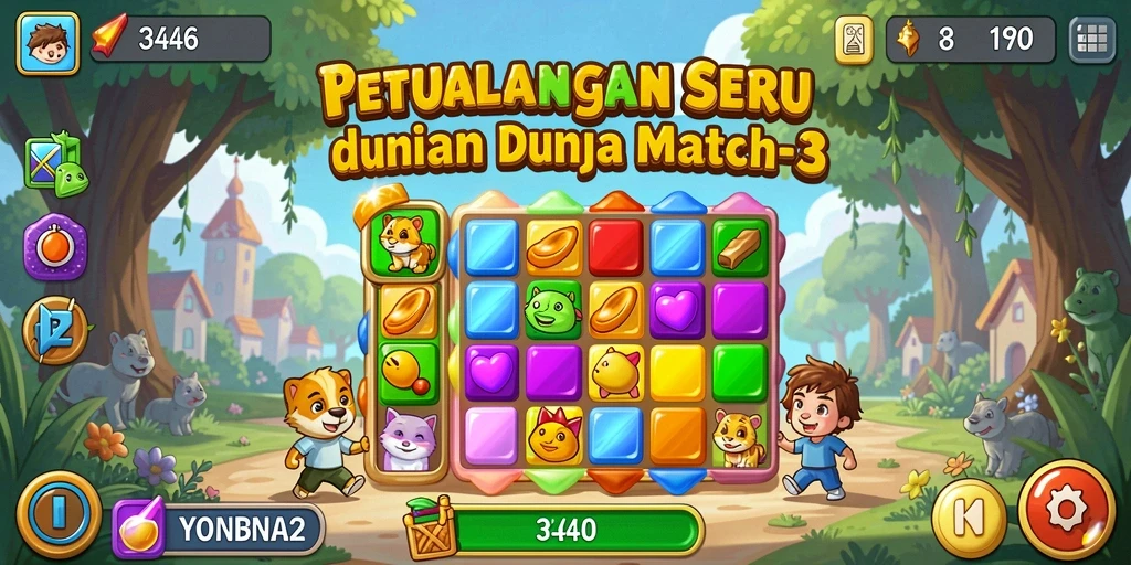 Gameplay seru <strong>3446</strong> di dunia Match-3 yang penuh warna.
