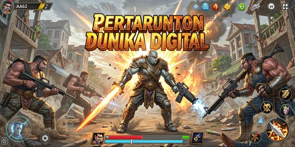 Gameplay AA62 yang menampilkan pertarungan epik antar karakter.