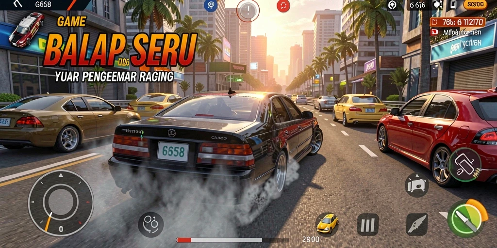 Tampilan gameplay G668 yang mendebarkan dengan mobil balap beraksi.
