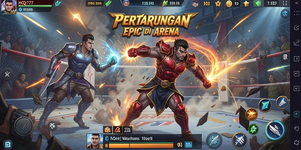 Screenshot dari gameplay HQ777 yang menunjukkan aksi pertarungan mendebarkan.