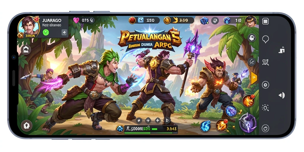 Tampilan gameplay seru dan mendebarkan dari JUARAGO dalam dunia ARPG.