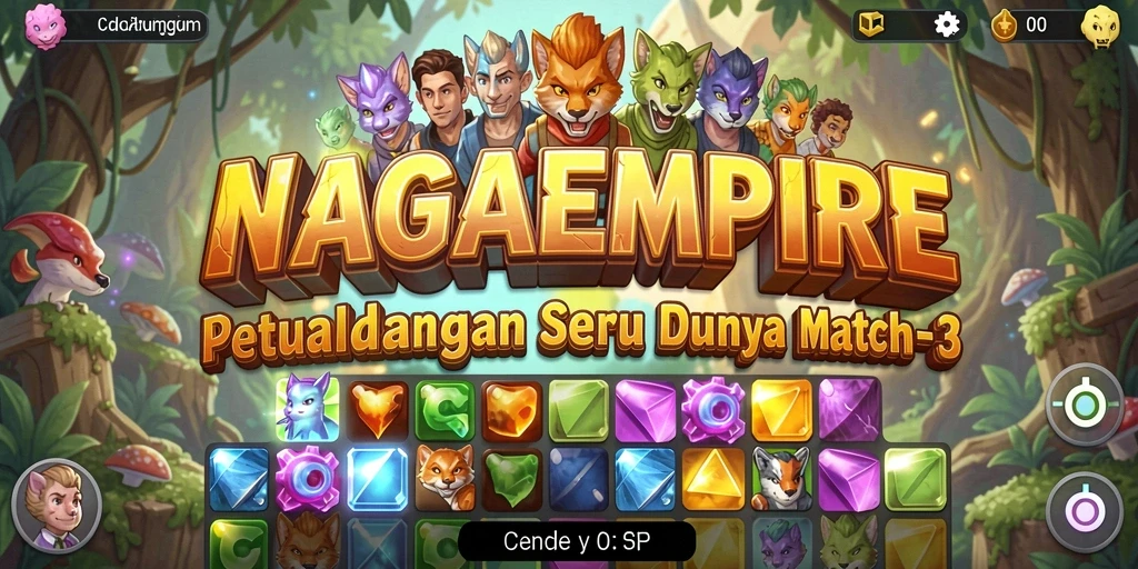 Tampilan permata berwarna-warni dalam gameplay Match-3 NAGAEMPIRE.