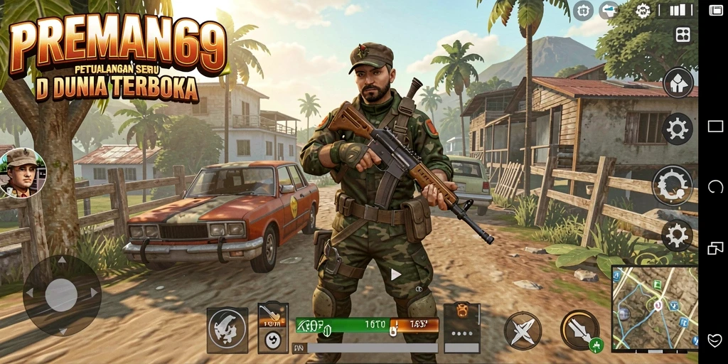 Tangkapan layar <strong>PREMAN69</strong> menunjukkan gameplay mendebarkan di dunia terbuka.